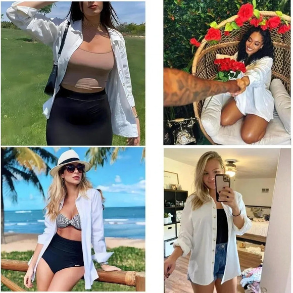 Womens Cotton Button Down Shirt Long Sleeve Loose Fit Collared Linen Work Blouse - Picture 4 of 6